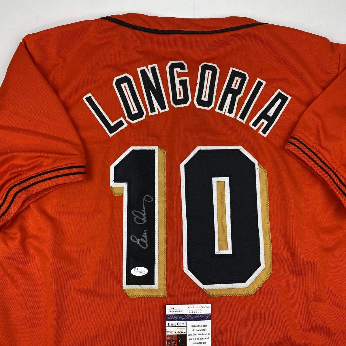 Autographed/Signed Evan Longoria San Francisco Orange Baseball Jersey JSA COA