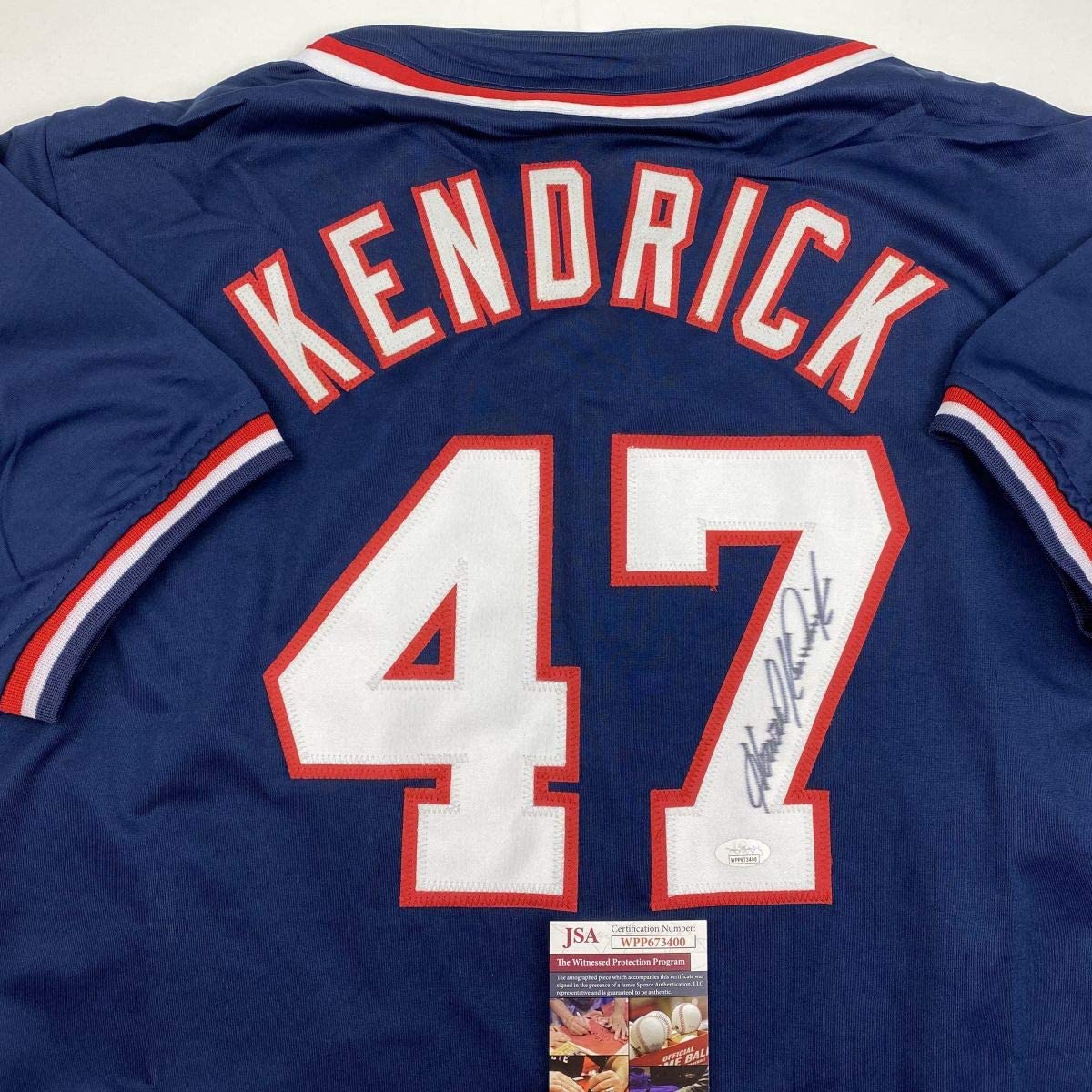 Autographed/Signed Howie Kendrick Washington Blue Baseball Jersey JSA COA