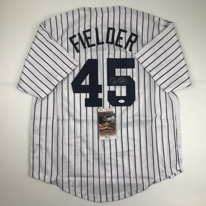 Autographed/Signed Cecil Fielder New York Pinstripe Baseball Jersey JSA COA