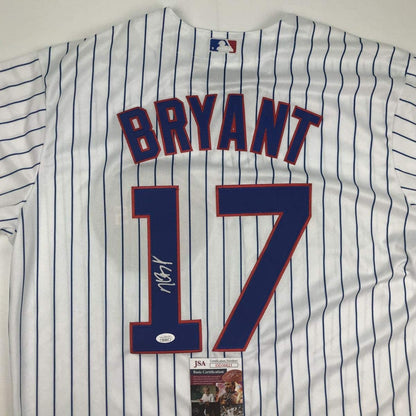 Autographed/Signed Kris Bryant Chicago Pinstripe Baseball Jersey JSA COA
