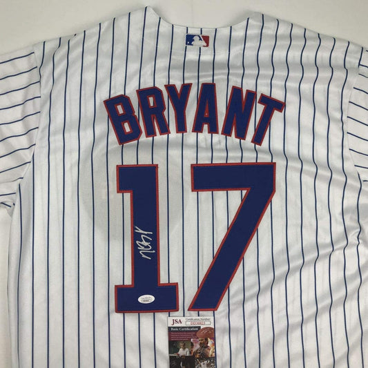 Autographed/Signed Kris Bryant Chicago Pinstripe Baseball Jersey JSA COA