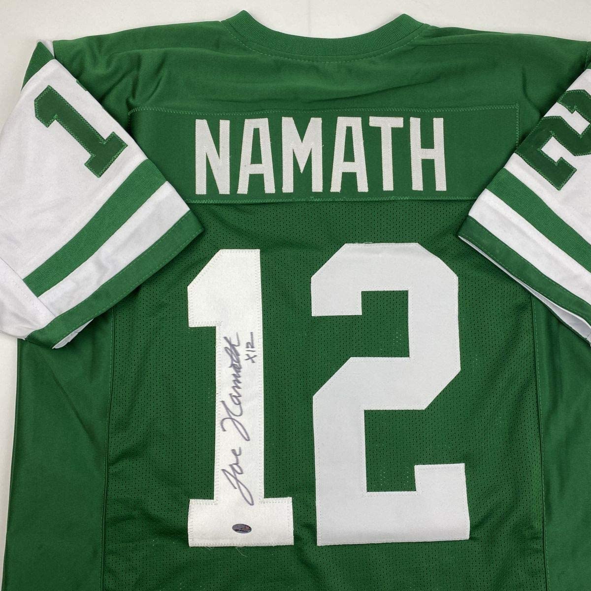 Autographed/Signed Joe Namath New York Green Football Jersey GTSM COA Holo Only