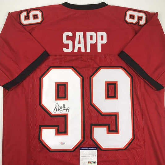 Autographed/Signed Warren Sapp Tampa Bay Red Football Jersey PSA/DNA COA