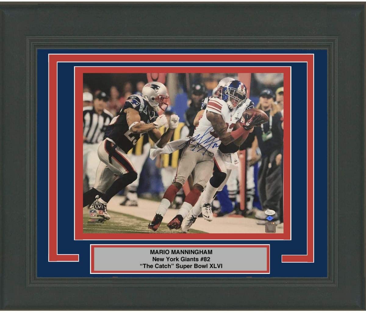 Framed Autographed/Signed Mario Manningham New York Giants Super Bowl Catch 16x20 Football Photo JSA COA