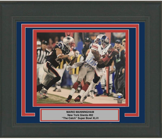 Framed Autographed/Signed Mario Manningham New York Giants Super Bowl Catch 16x20 Football Photo JSA COA
