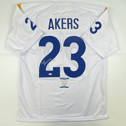 Autographed/Signed Cam Akers Los Angeles LA White Football Jersey JSA COA