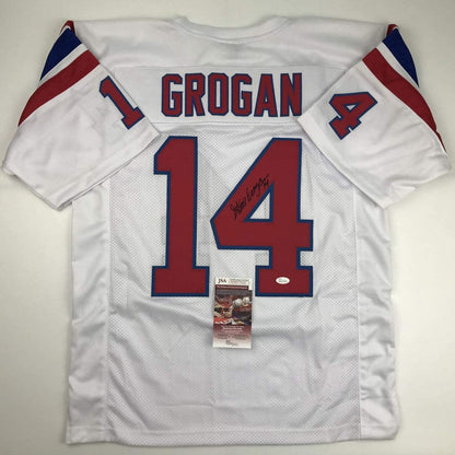 Autographed/Signed Steve Grogan New England White Football Jersey JSA COA