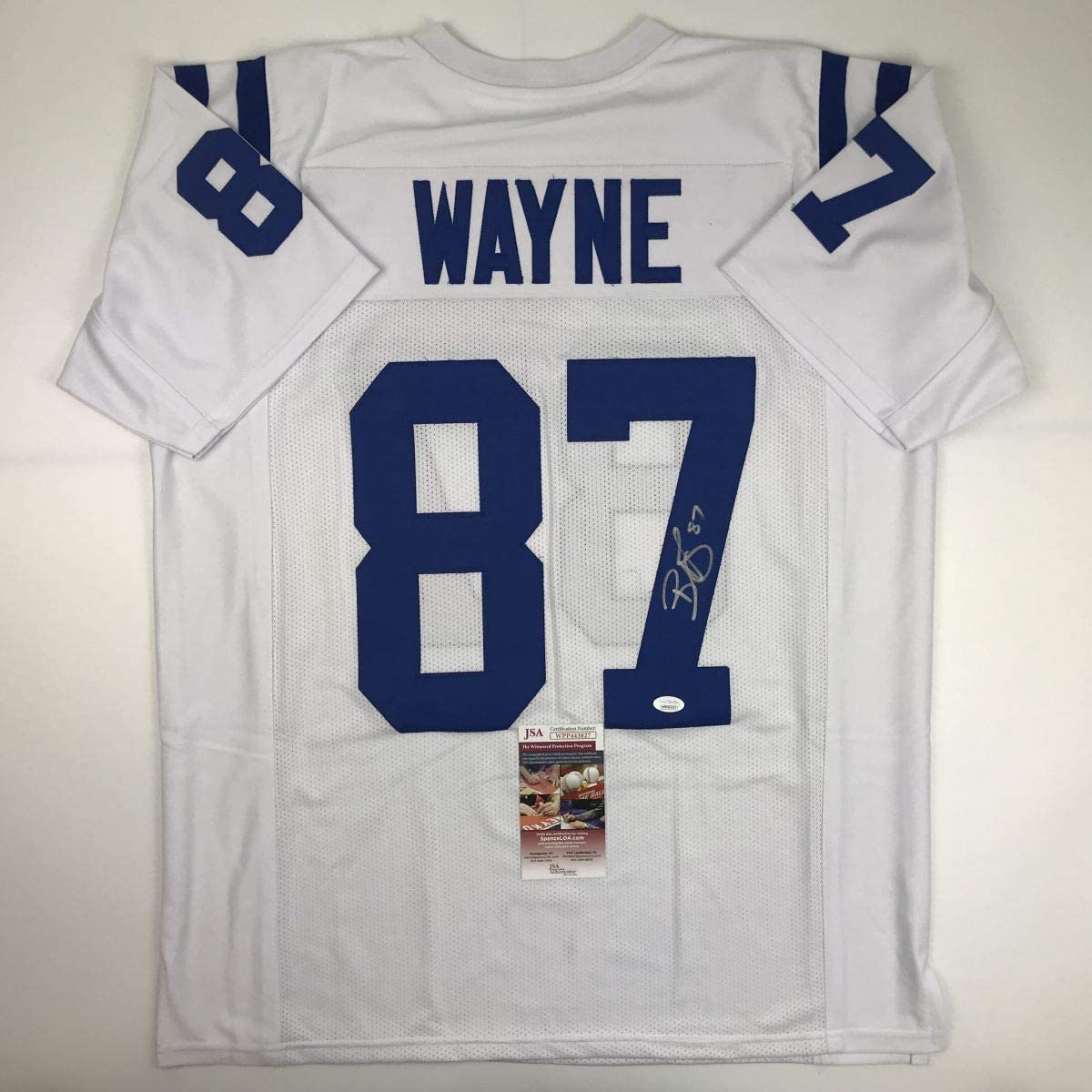 Autographed/Signed Reggie Wayne Indianapolis White Football Jersey JSA COA