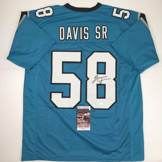 Autographed/Signed Thomas Davis Sr. Carolina Blue Football Jersey JSA COA