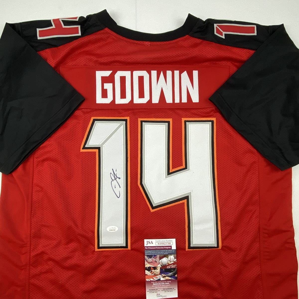 Autographed/Signed Chris Godwin #14 Tampa Bay Retro Red Football Jersey JSA COA