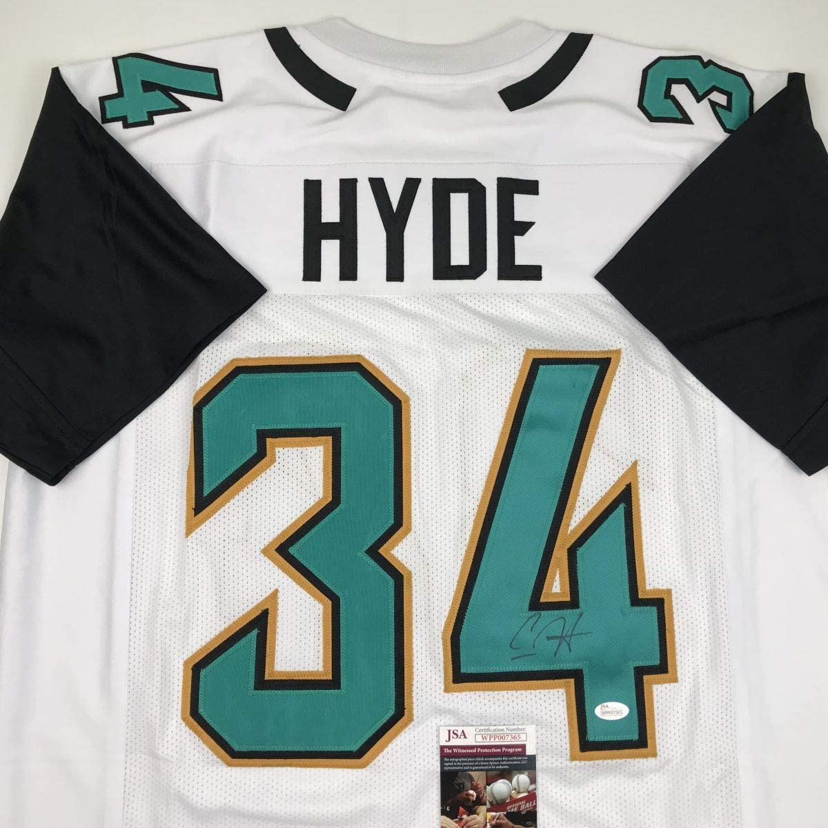 Autographed/Signed Carlos Hyde Jacksonville White Football Jersey JSA COA