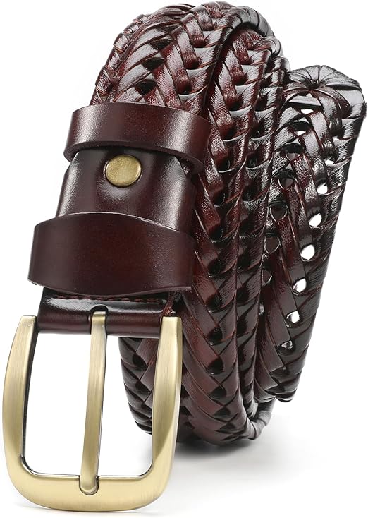Braided Belts for Men - Mens Braided Leather Belt Oil-Waxed Golf Belts Dress Belts for Casual Jean