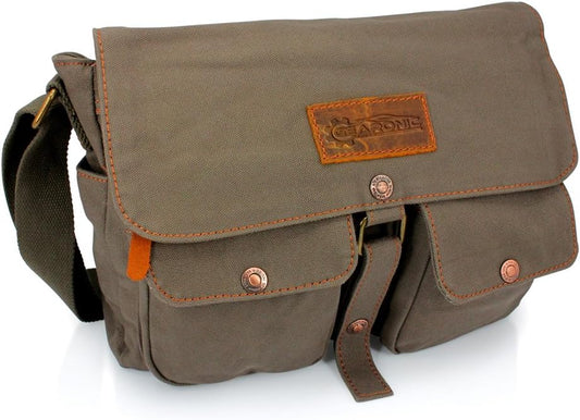 GEARONIC Men's Vintage Canvas Satchel College Military Shoulder Messenger Crossbody Bag