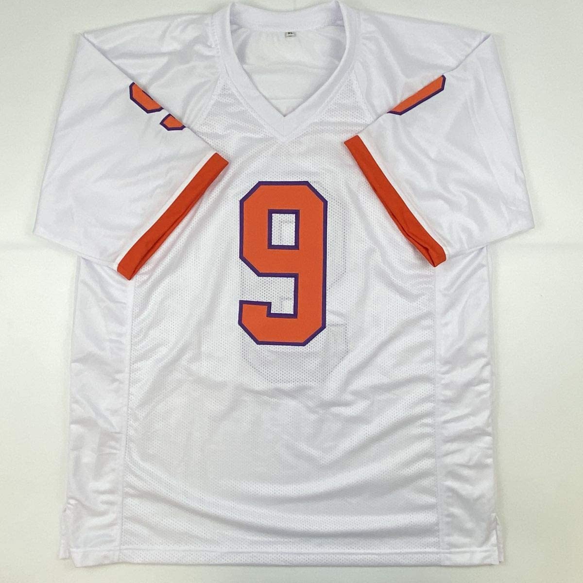 Autographed/Signed Travis Etienne Jr. Clemson White College Football Jersey Beckett BAS COA