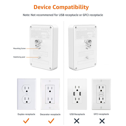 Amazon Basics 6 Outlet Rectangle Wall-Mount Surge Protector, 1080 Joules, White