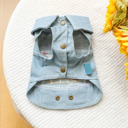 Denim Dog Vest Jacket with Patches & Snap Buttons