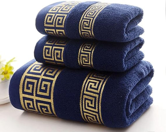 BLM Luxury 100% Cotton Towel Set, 3- Piece Ultra Soft and Absorbent Bath Towels, Premium Bath towels set for Bathroom Decor, 1 Bath towel and 2 hand towel(Blue)