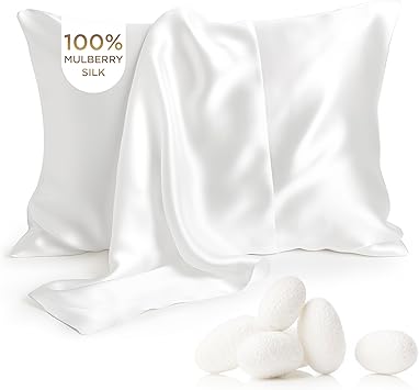 Bedsure 100% Mulberry Silk Pillowcase for Hair and Skin, White Silk Pillow Case with Hidden Zipper, Gifts for Women Men, Standard Size Single Pack, 20x26 Inches