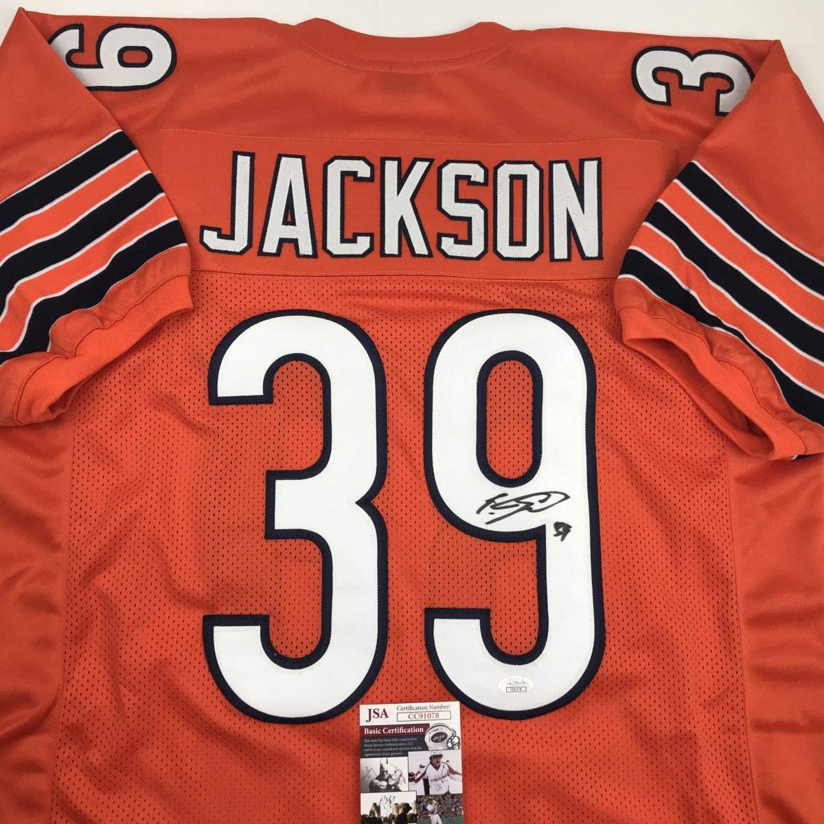 Autographed/Signed Eddie Jackson Chicago Orange Football Jersey JSA COA