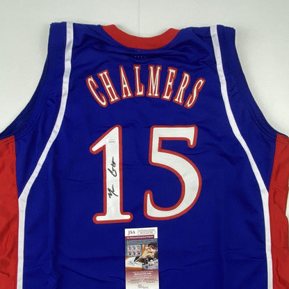 Autographed/Signed Mario Chalmers Kansas Blue College Basketball Jersey JSA COA