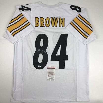 Autographed/Signed Antonio Brown Pittsburgh White Football Jersey JSA COA