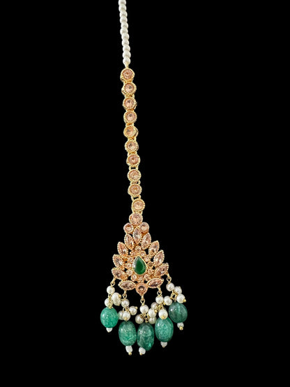 BR500 Kafiya bridal set in golden / champagne  stones and green beads ( READY TO SHIP )