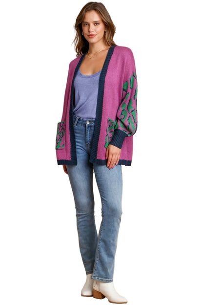 Animal Print Open Front Sweater Cardigan