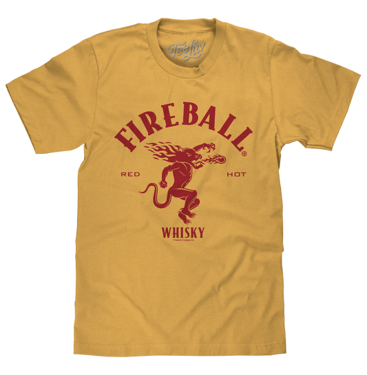 Fireball Whisky Red Hot Dragon Logo T-Shirt - Mustard Yellow