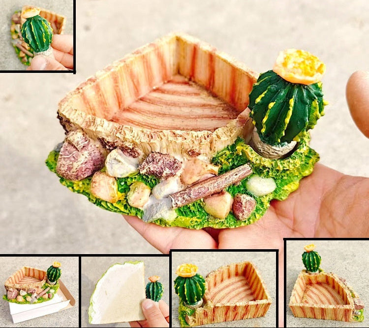 Naturalistic Cactus Resin Water & Food Dish