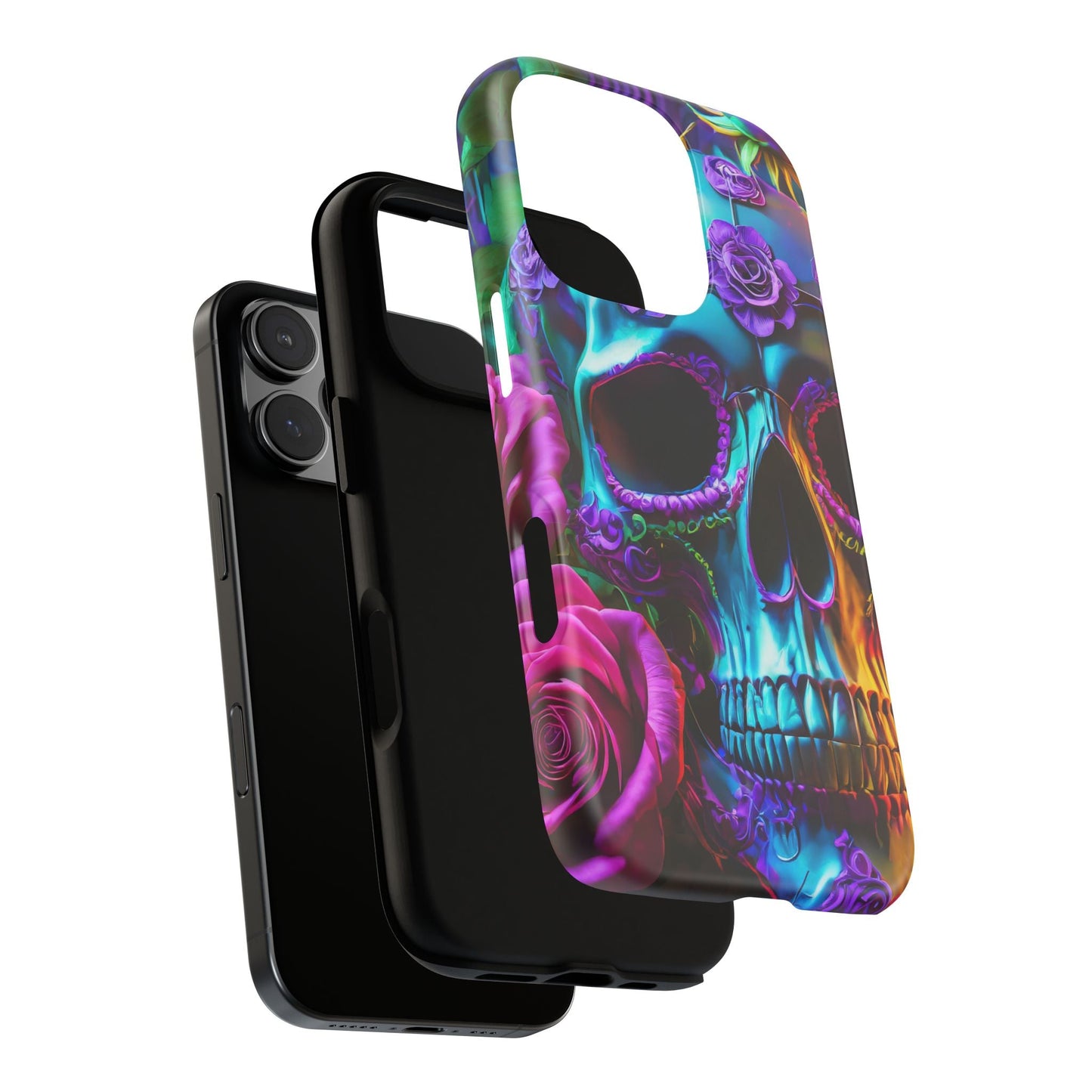 Neon Skull and Roses Vibrant Tough Phone Case
