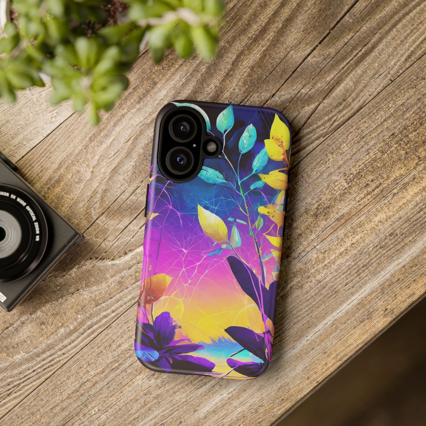 Artistic Vibrant Neon Floral Leaf Tough Phone Case