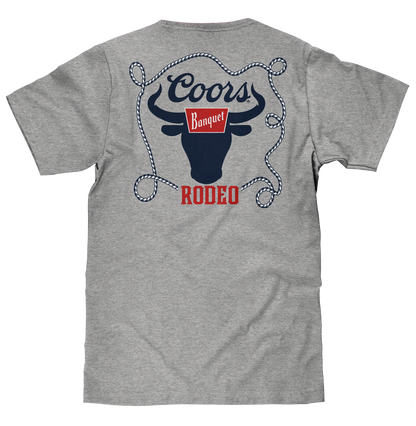 Coors Banquet Beer Rodeo Bull Front and Back Print T-Shirt - Athletic Gray Heather