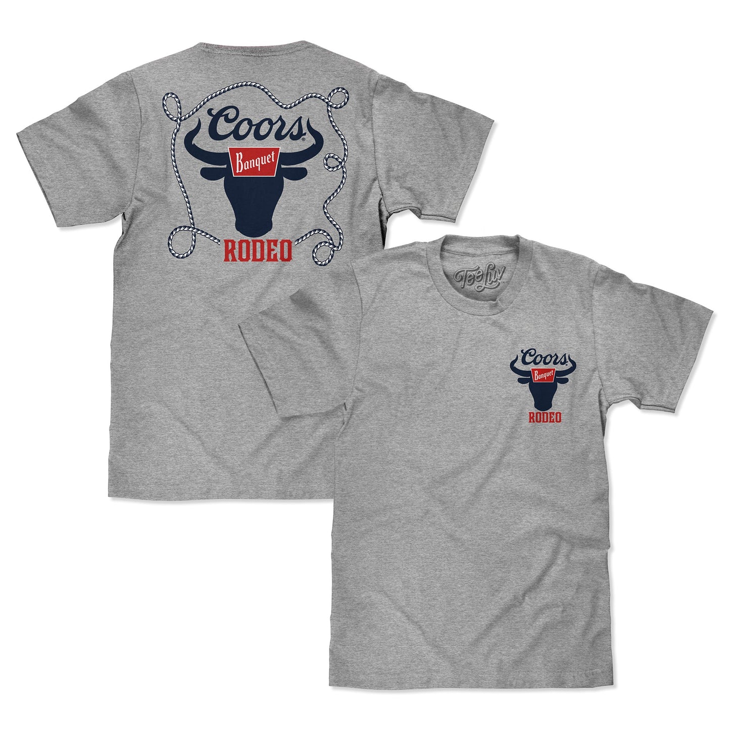 Coors Banquet Beer Rodeo Bull Front and Back Print T-Shirt - Athletic Gray Heather