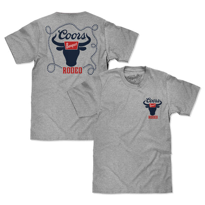 Coors Banquet Beer Rodeo Bull Front and Back Print T-Shirt - Athletic Gray Heather