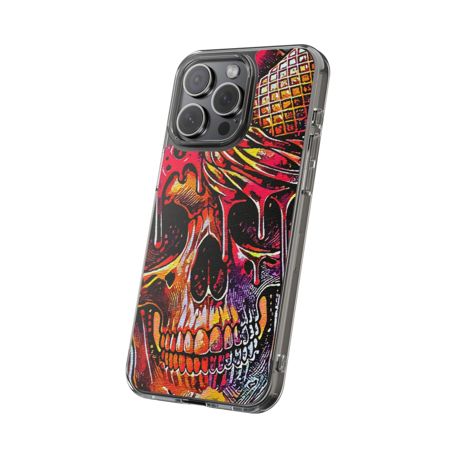 Neon Ice Cream Skull Clear Phone Case