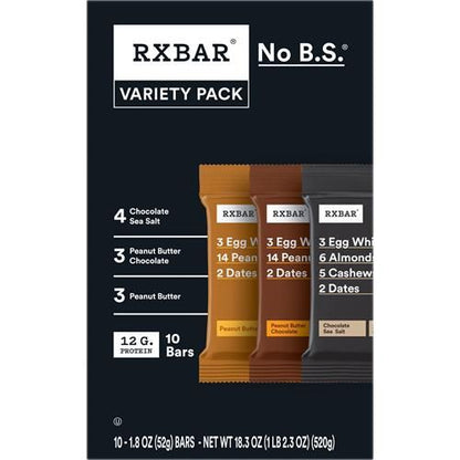 Rxbar Protein Bars, Protein Snack, Snack Bars, Variety Pack, 18.3Oz Box (10 Bars)