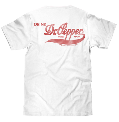 Faded Drink Dr Pepper Vintage Logo Front and Back Print T-Shirt - White