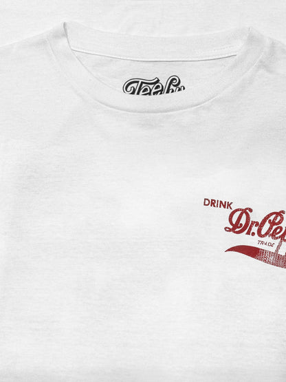 Faded Drink Dr Pepper Vintage Logo Front and Back Print T-Shirt - White