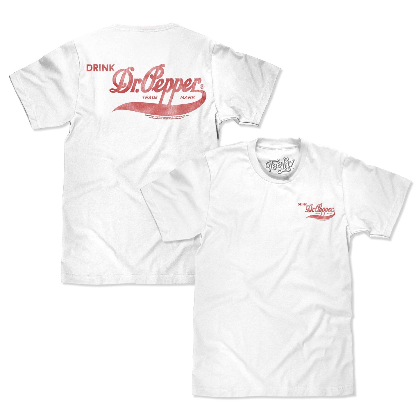Faded Drink Dr Pepper Vintage Logo Front and Back Print T-Shirt - White