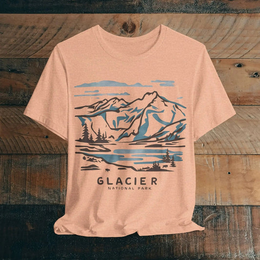 Glacier National Park Unisex Fit Soft T-Shirt Watercolor Line Art