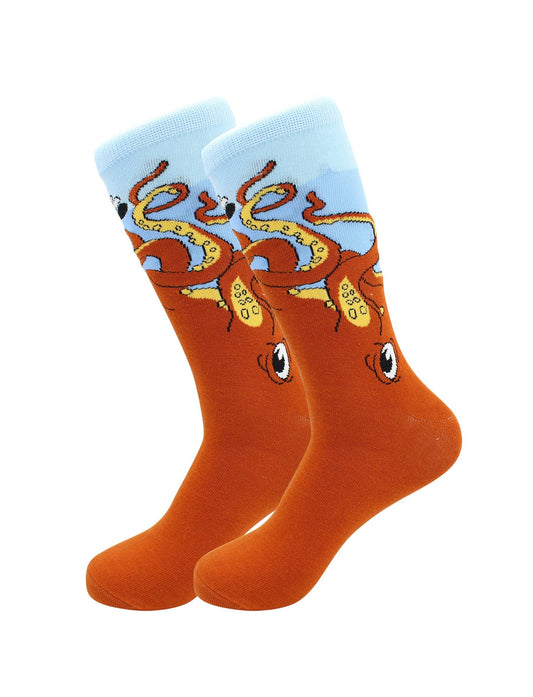 Orange Octopus Socks - Comfy Cotton for Men & Women