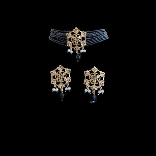 C338 Rati choker set  in black beads  (SHIPS IN 4 WEEKS )