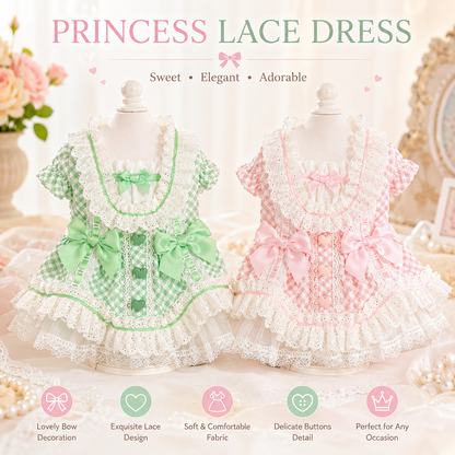 Vintage Gingham Dog Dress | Lace Princess Puppy Dress with Tulle Skirt
