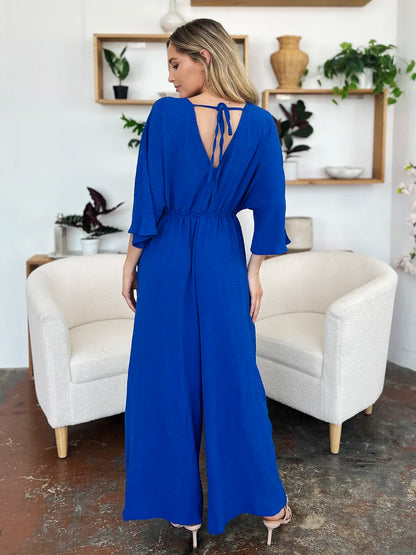 Full Size Surplice Wide Leg Jumpsuit with Pockets