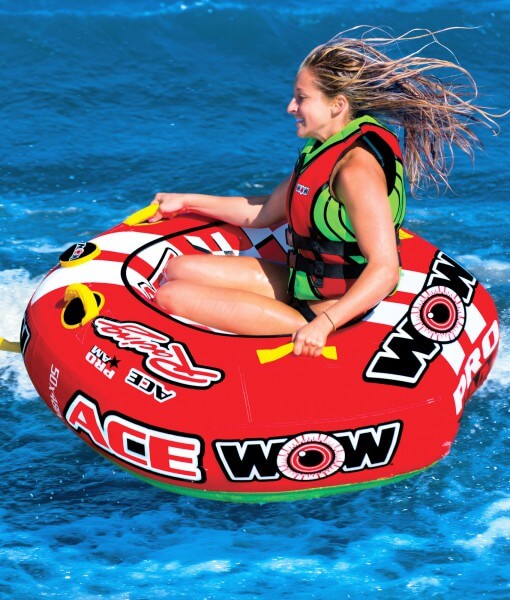 WOW Sports 1 Person Towable Water Tube - Ace Racing Starter Kit w 12V Pump & 1K Tow Rope