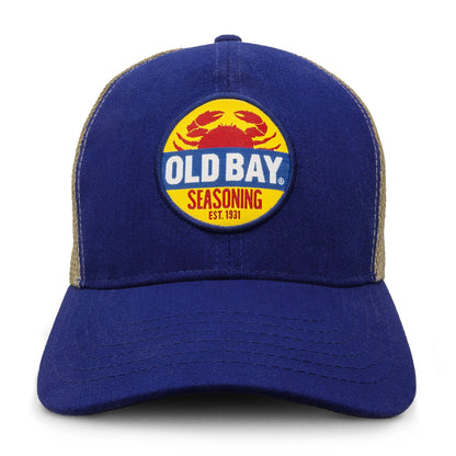 Old Bay Seasoning Crab Logo Mesh Back Baseball Hat - Blue/Tan