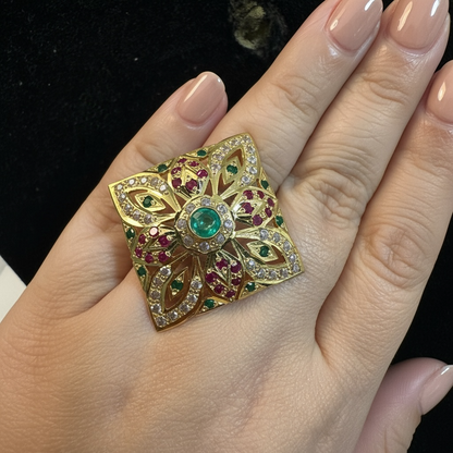 Ruby emerald gold plated silver ring ( READY TO SHIP )