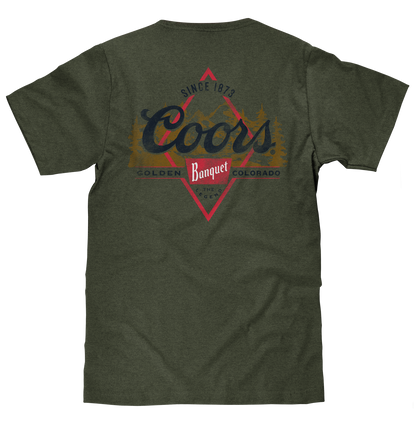 Coors Banquet The Legend Left Chest Front and Back Print T-Shirt - Military Green