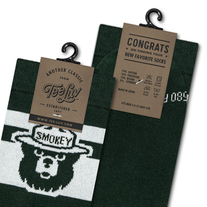 Smokey Bear Mascot Novelty Crew Socks - Green/White