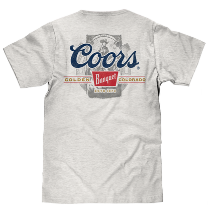 Coors Banquet Beer Front and Back Faded Graphic T-Shirt - Ash Gray